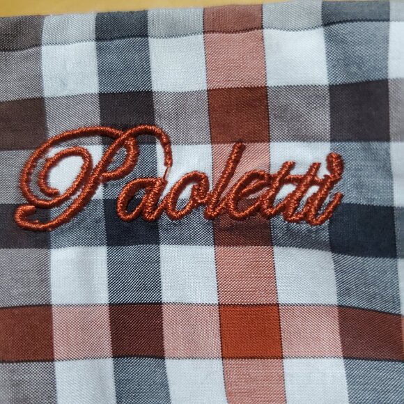 The Scarecrow, a red, orange, black & white cotton  checkered button-down shirt - Picture 11 of 15